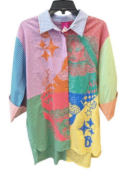 Vist Large View of Product Image Which is Gently Used Queen of Sparkles colorblock gingham tunic
