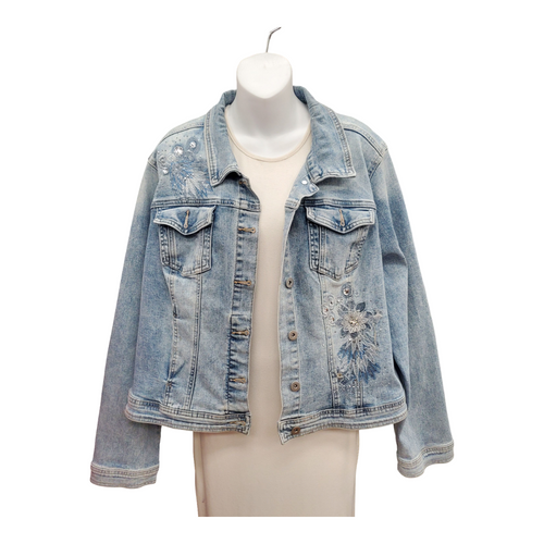 Vist Large View of Product Image Which is Used Melanie Lyne Denim Jacket 1X-18