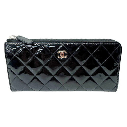 Vist Large View of Product Image Which is Used Chanel Patent Leather Long Gusseted wallet Black