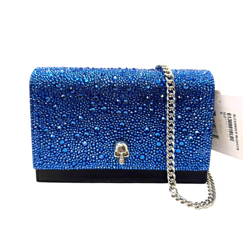 Vist Large View of Product Image Which is Used Alexander Mcqueen Calfskin Crystal Skull hot fix Electric Blue