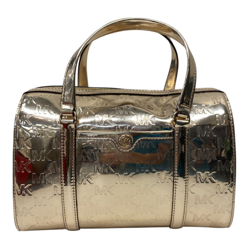 Vist Large View of Product Image Which is Used Michael Kors Jet Set Medium Metallic Logo Debossed Satchel