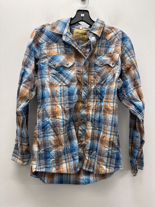 Vist Large View of Product Image Which is Used Blue Plaid Wrangler Western Long Sleeve Top XS-0/2