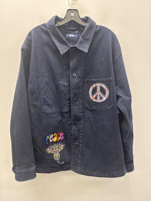 Vist Large View of Product Image Which is Used Blue Peace Sign Uniqlo Short Light Denim Jacket XL-16