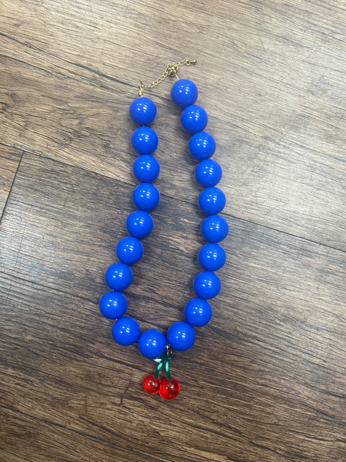 Vist Large View of Product Image Which is Used blue bead cherries Necklace