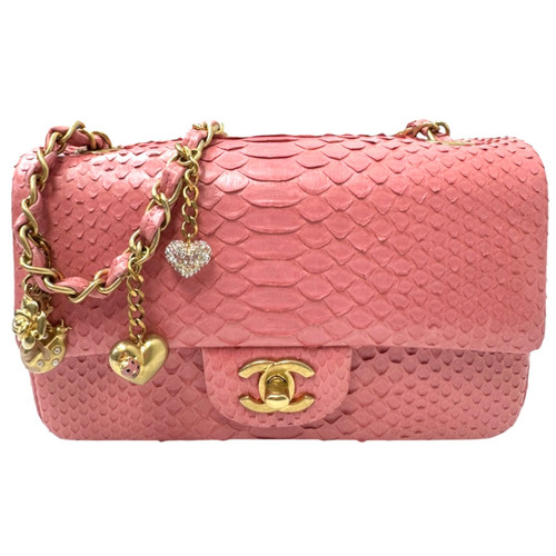 Vist Large View of Product Image Which is Used Chanel Limited Edition Pink Python Valentine Charms Rectangular Mini Flap Bag