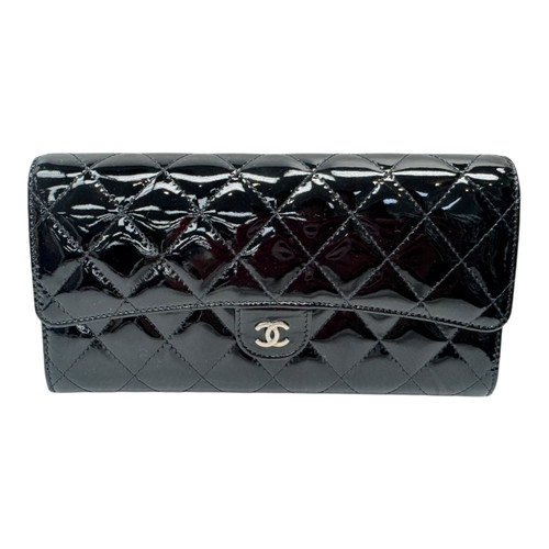Vist Large View of Product Image Which is Used Chanel Patent Leather Quilted Travel Wallet with Removable Inserts Black