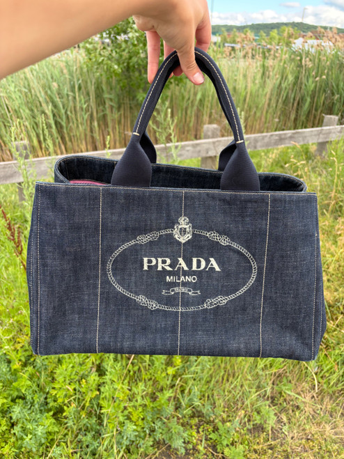 Vist Large View of Product Image Which is Used Prada Denim Tote