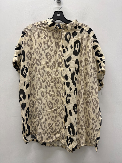 Vist Large View of Product Image Which is Used Alembika Button Down Cheetah Print Black and Cream Short Sleeve Top S-4/6