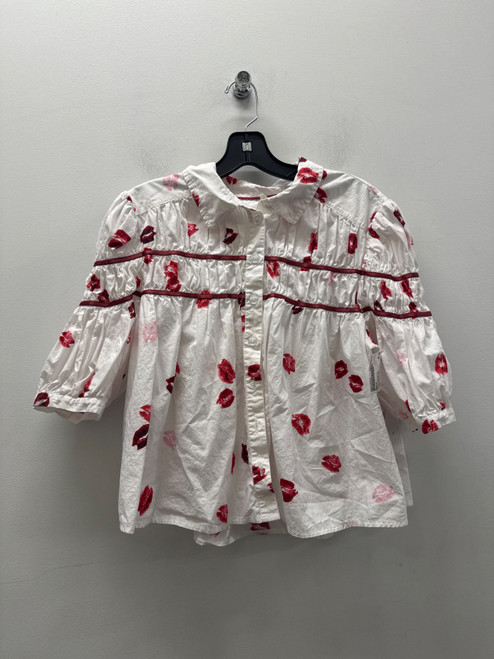 Vist Large View of Product Image Which is Used Maeve Kiss Print White Button Down Short Sleeve Top L-12/14