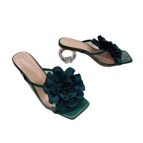 Vist Large View of Product Image Which is Used Green Flower Low Heels 8