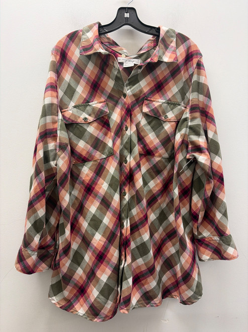Vist Large View of Product Image Which is Used Pink Orange Plus Addition Elle Long Sleeve Top 3X-22