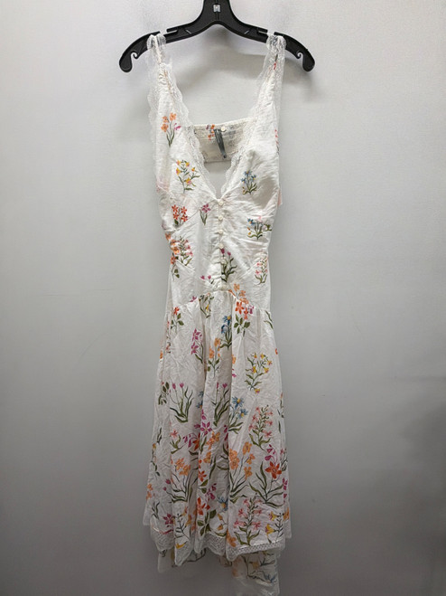 Vist Large View of Product Image Which is Used Cream Floral Open Back Drop Waist Anthropologie Long Dress B M-8/10