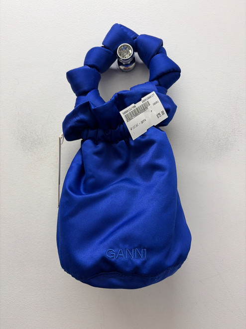 Vist Large View of Product Image Which is Used NWT Royal Blue Ganni Satin Knots Bucket Bag