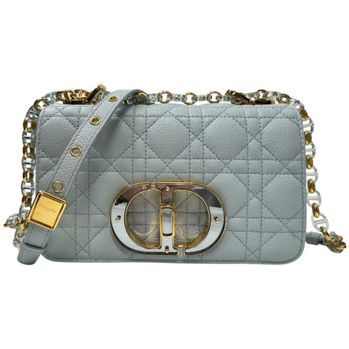 Vist Large View of Product Image Which is Used Christian Dior Small Caro Shoulder Bag Cannage Quilted Grained Calfskin Light Blue
