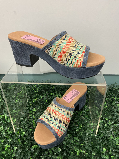 Vist Large View of Product Image Which is Used Choclat Blu Wedge Sandals 8.5