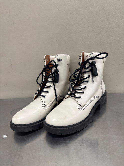 Vist Large View of Product Image Which is Used Coach White Black Ankle Boots 8