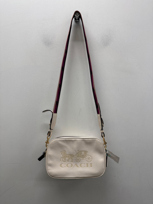 Vist Large View of Product Image Which is Used Coach White + Purple Strap Small Leather Handbag