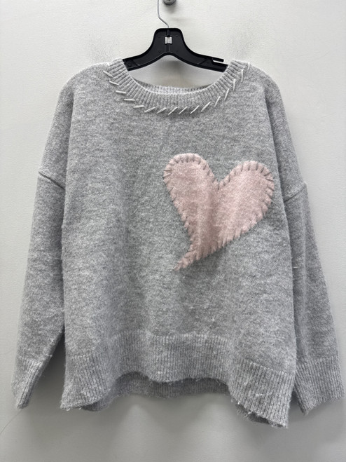 Vist Large View of Product Image Which is Used Iyla & Luxe Grey Pink Heart Lightweight Sweater S-4/6