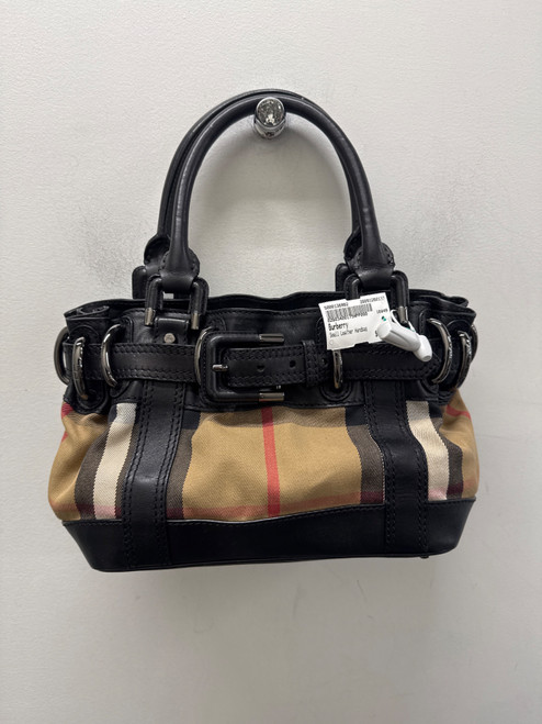 Vist Large View of Product Image Which is Used Black/Tan Plaid Burberry Small Leather Handbag