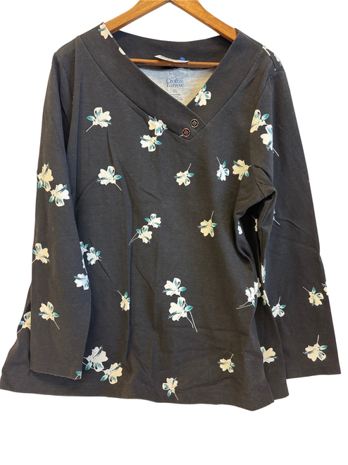 Vist Large View of Product Image Which is Black Long Sleeve 
White flowers