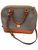 Gray pebbled Dooney & Bourke satchel with brown handles and trim, a gold-tone logo plaque, and an adjustable shoulder strap.
 View 1