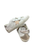Golden Goose white leather low-top sneakers with double Velcro straps, pink metallic star detail, perforated sides, metallic heel accents, and distressed soles. View 3