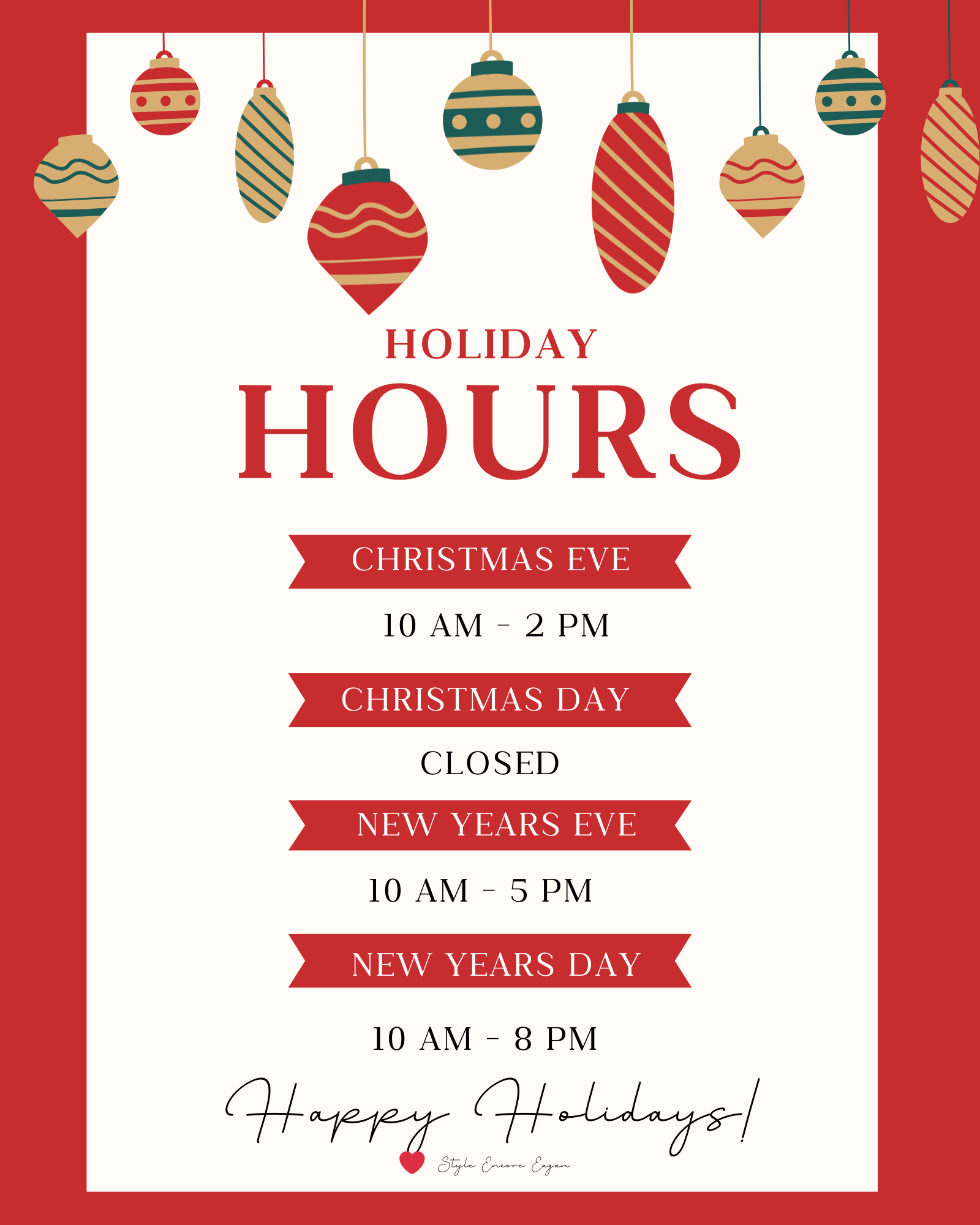 Holiday Hours
