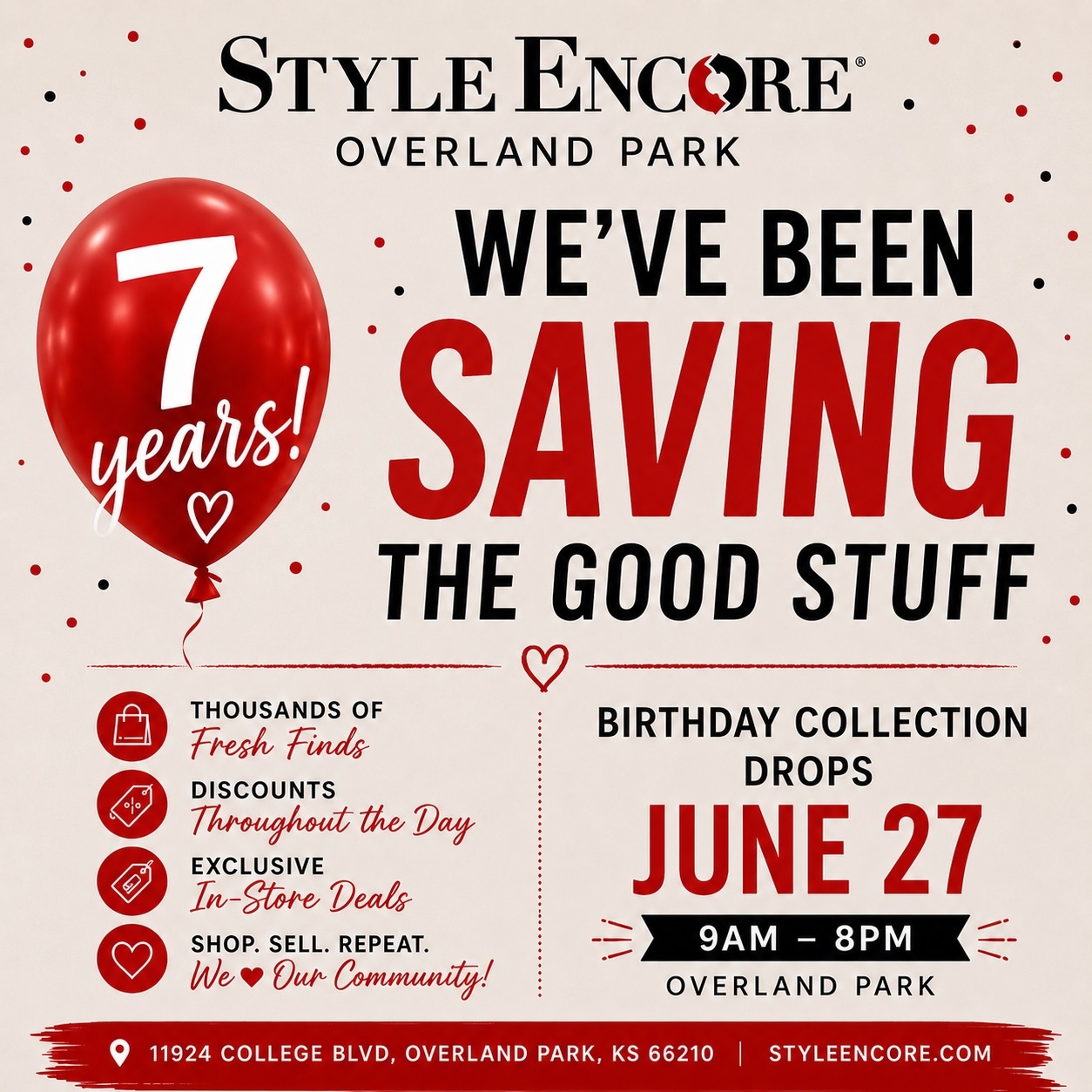 An image of a huge red balloon and details about our 7th Birthday