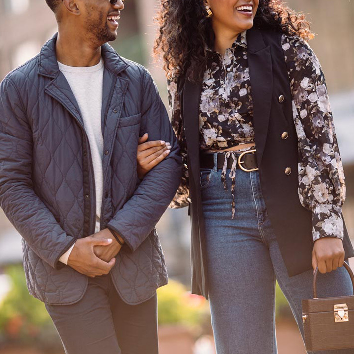 man woman outside fall