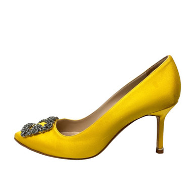 靴 MANOLO BLAHNIK LURUM | Off-White Satin Crystal Embellished Mules | Manolo