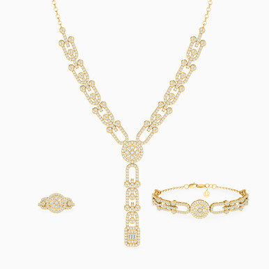 Circle Cubic Zirconia Full Set in 18K Gold (3 Pieces) - 1.13015E+14