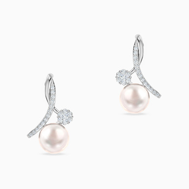 Flower Diamond & Pearl Drop Earrings in 18K Gold - HS20-247
