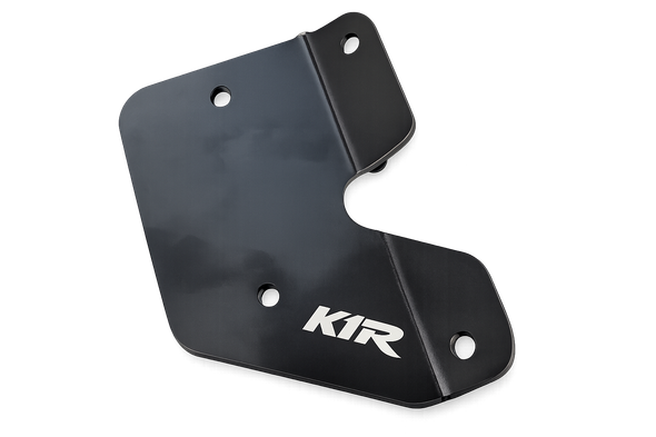 K1R black powder-coated fuel pump mounting plate kit with mounting nuts and bolts for Honda GX160, GX200 and compatible Honda clone engines.