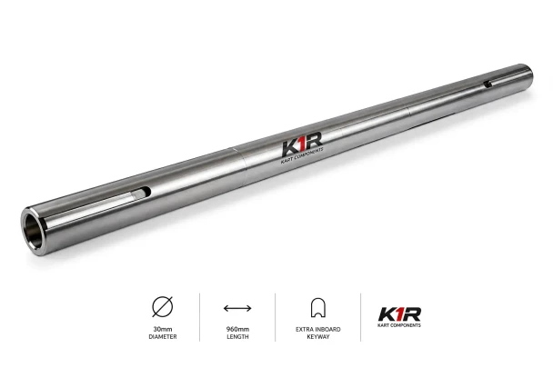 K1R Racing Products 30mm x 960mm cadet kart rear axle with extra inboard keyway, available with 6mm or 8mm keyway.