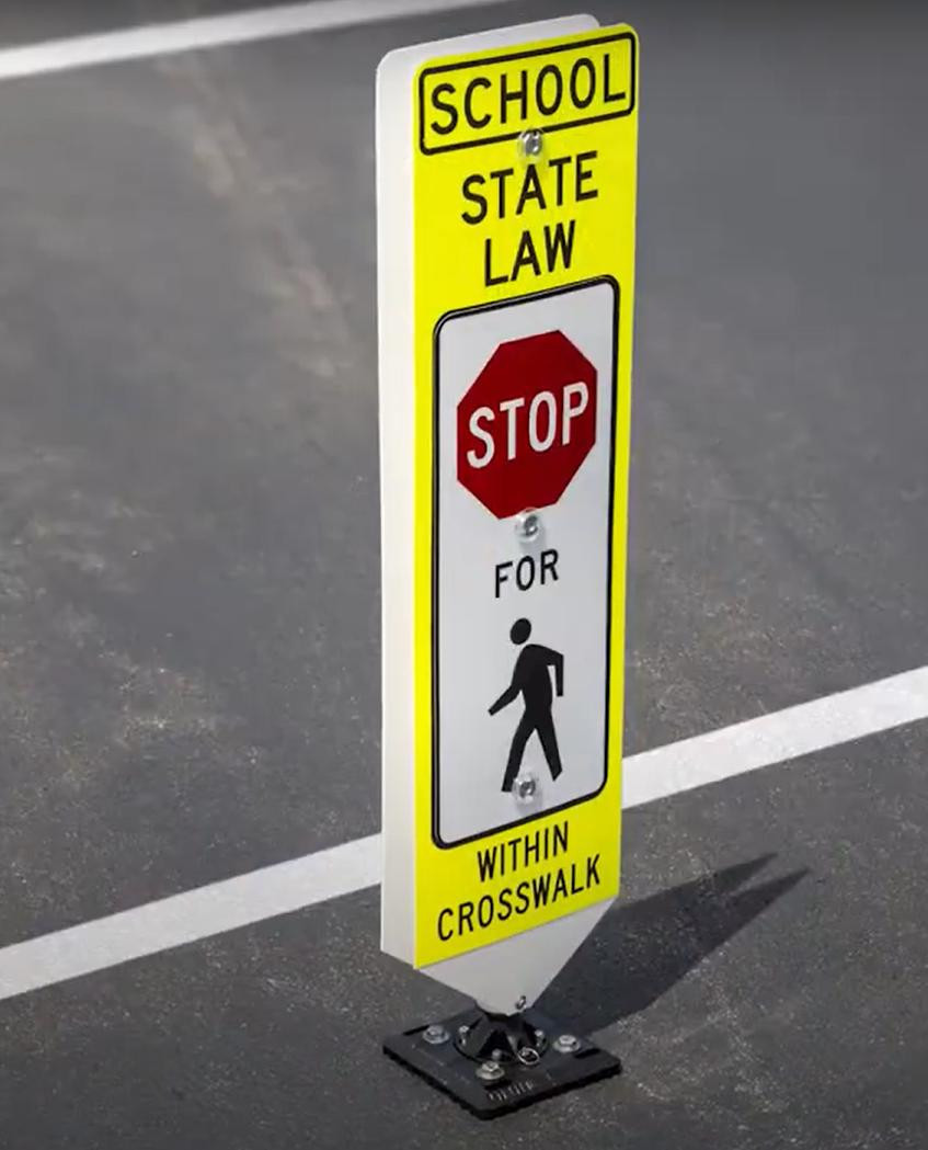 State Law Stop to Pedestrians within Crosswalk (Stop Symbol) Sign,