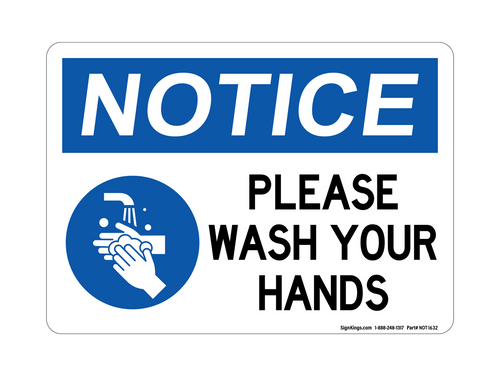 Please Wash Your Hands (Hand Washing Left Symbol), OSHA Notice Sign