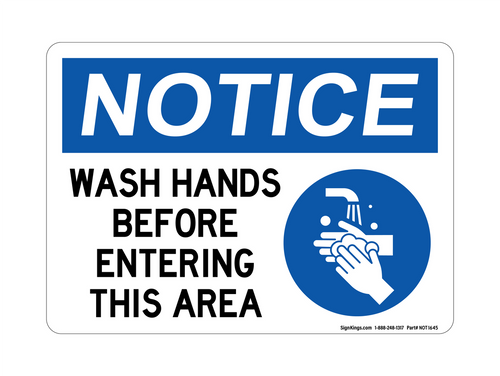Wash Hands Before Entering This Area (Hand Washing Right Symbol), Notice Sign