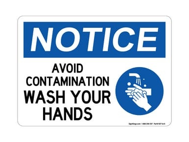 Avoid Contamination Wash Your Hands (Hand Washing Right Symbol), OSHA Notice Sign (Part#: NOT1641)
