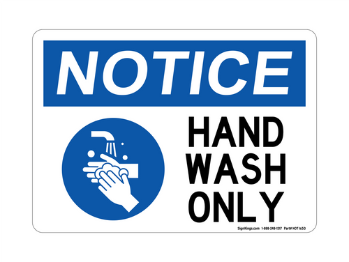 Hand Wash Only (Hand Washing Left Symbol), Notice Sign