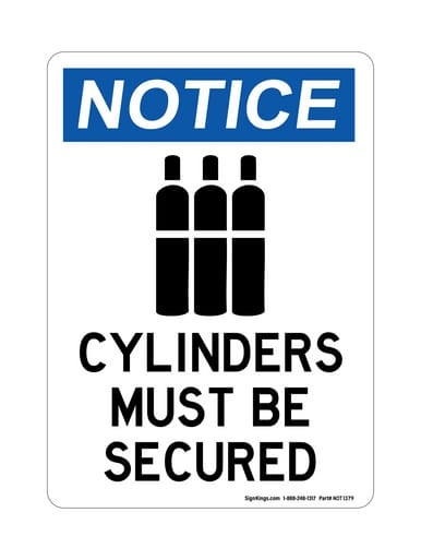 Cylinders Must Be Secured (Tank Symbol), OSHA Notice Sign (Part#: NOT1379)