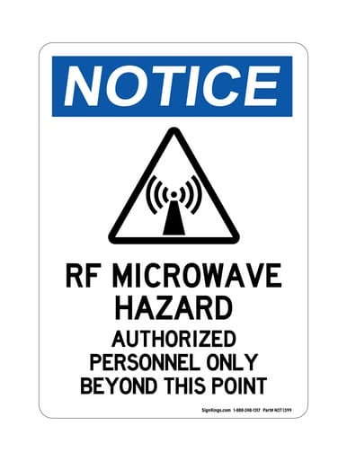 RF/Microwave Hazard Authorized Personnel Only Beyond This Point(Warning Sensor Icon), OSHA Notice Sign (Part#: NOT1399)
