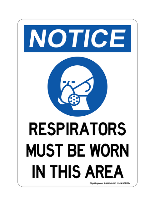 Respirators Must Be Worn In This Area  Vertical (PPE Symbol), Notice Sign