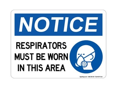 Respirators Must Be Worn In This Area (PPE Symbol), OSHA Notice Sign (Part#: NOT1323)
