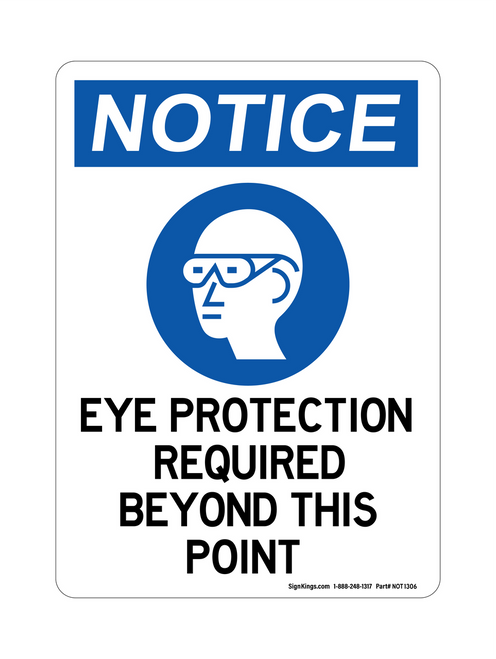 Eye Protection Required Beyond This Point (PPE Symbol), Notice Sign