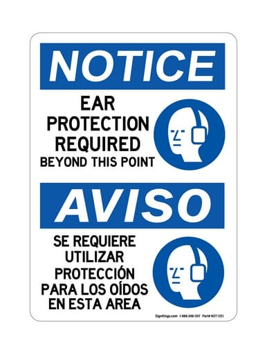 Ear Protection Required Beyond This Point (PPE Symbol) English/Spanish, OSHA Notice Sign (Part#: NOT1351)