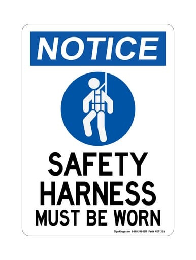 Safety Harness Must Be Worn (PPE Symbol), OSHA Notice Sign (Part#: NOT1326)