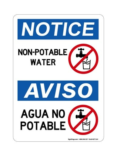 Non-Potable Water (No Water Symbol) English/Spanish, OSHA Notice Sign (Part#: NOT1341)