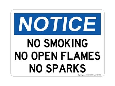 No Smoking No Open Flames No Sparks, OSHA Notice Sign (Part#: NOT1274)