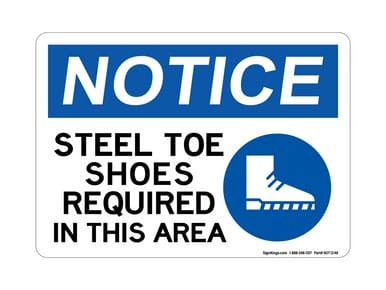 Steel Toe Shoes Required In This Area (With Blue Shoe Symbol), OSHA Notice Sign (Part#: NOT1248)