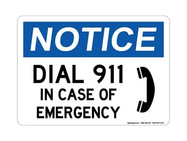 Dial 911 In Case Of Emergency (Phone Symbol), OSHA Notice Sign (Part#: NOT1295)